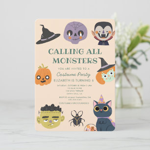 Oproep alle monster Halloween Verjaardagsfeest Kaart