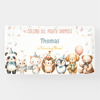 Oproep alle pawty dieren verjaardagsfeestje spandoek