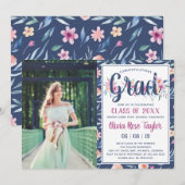 Oproep van de Graduation Party, Floral Kaart (Voorkant / Achterkant)