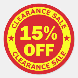 Opruimingsverkoop 15 procent korting ronde sticker