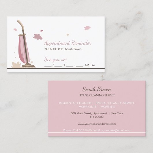 Opschonen van het roze Benoemingspunt Herinnerings Visitekaartje (Voorkant / Achterkant)
