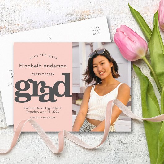 Opslaan datum blush roze afstuderen foto typografi uitnodiging briefkaart