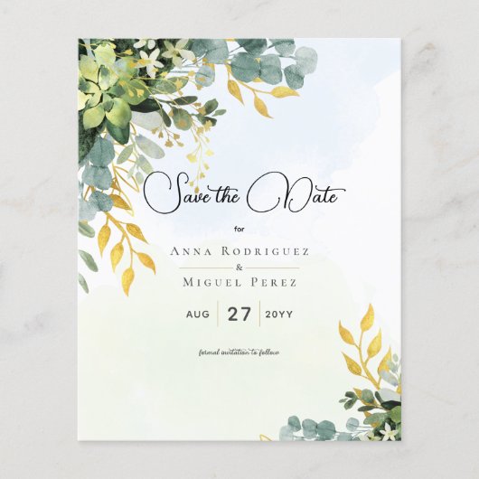 Opslaan Datum Eucalyptus Groen Goud Bruiloft Groen (Voorkant)