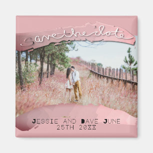 Opslaan-de-datum Aangepaste foto Roze penselen Magneet