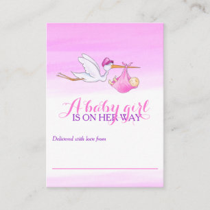 Opslag met roze douchekaarten voor babymeisjes informatiekaartje