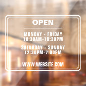 Opslag uren van verrichting Website Transparant Raamsticker (Vel 2)