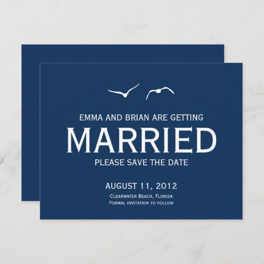 Opslag van Liefdesduiven Save The Date - Marinebla (Voorkant / Achterkant)