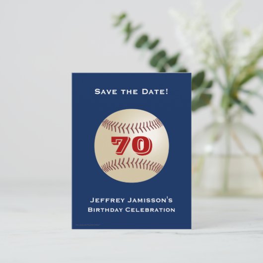 Opslagdatum 70e verjaardag Baseball Aankondigingskaart (Staand voorkant)