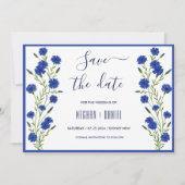Opslagdatum kornflower Blue Botanical Weddenschap Kaart (Voorkant)
