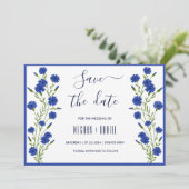 Opslagdatum kornflower Blue Botanical Weddenschap Kaart (Staand voorkant)