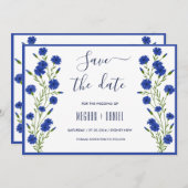 Opslagdatum kornflower Blue Botanical Weddenschap Kaart (Voorkant / Achterkant)