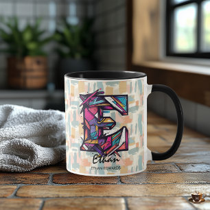 Opslagmok met geometrisch monogram - E voor Ethan Mok