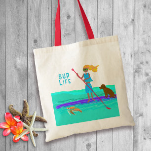 Opstaan met tapelboard Girl Dog Turtle geïllustree Tote Bag