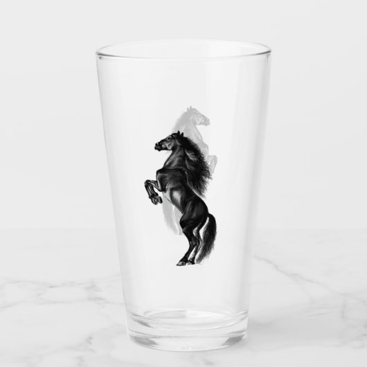 Opstaand zwart wild paard glas (Voorkant)