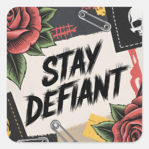 Opstandig ontwerp: "Blijf uitdagend" punk-slogan Vierkante Sticker