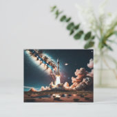 Opstijgen van raketschip briefkaart (Staand voorkant)