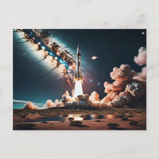 Opstijgen van raketschip briefkaart (Voorkant)