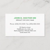 Opthamologue ou optométriste carte de visite vert (Dos)