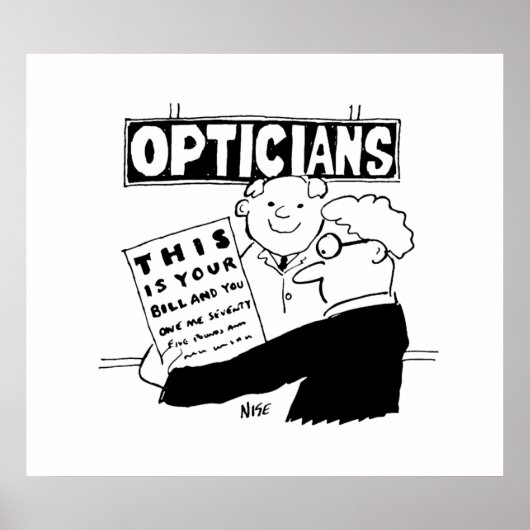 Opticien Cadeaus zijn rekening. Funny cartoon over Poster (Voorkant)