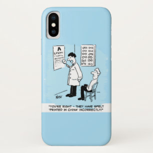 Opticien controleert spelling op optische wandkaar iPhone x hoesje