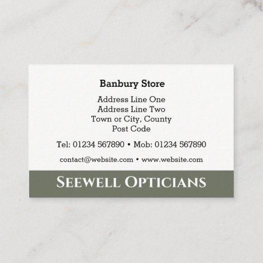 Opticiens & Optométristes Carte de visite. (Dos)