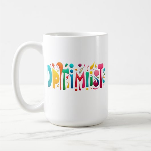 Optimist witte Mok – kleurrijk Motivatie ontwerp (Links)