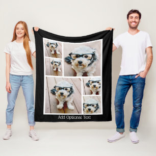 Optionele tekst fotocollage 6 — zwarte achtergro fleece deken