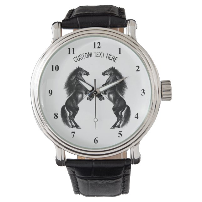 Optionele zwarte Horsen Watch - aangepaste tekst Horloge (Voorkant)