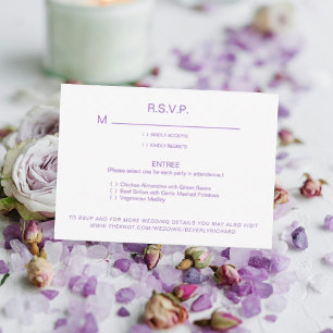 Options de dîner Lavande & Blanc RSVP de mariage