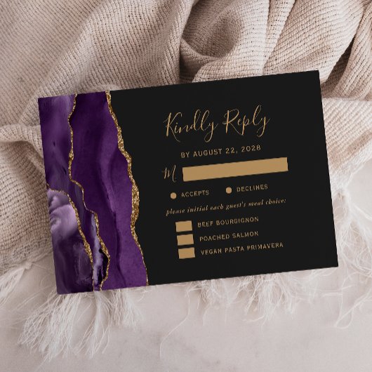 Options de repas en agate d'or violet RSVP de mari