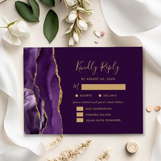 Options de repas en agate dorée violette RSVP de m