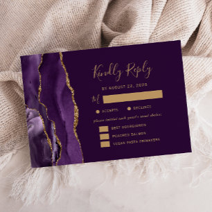 Options de repas en agate or violet RSVP mariage p