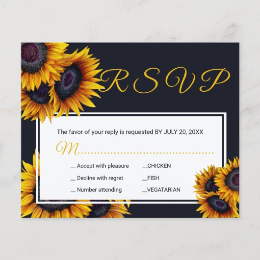 Options de repas mariage de tournesol Budget Carte (Devant)