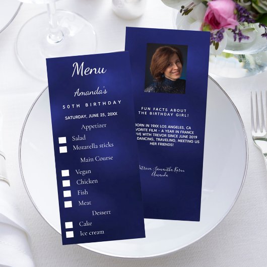 Options de repas photo bleue faits amusants menu d