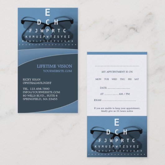 Optique avec Carte de visite de nomination (Devant / Derrière)