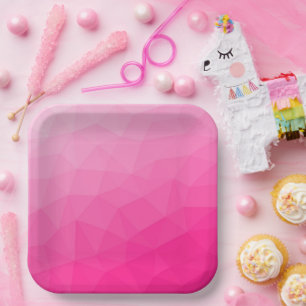 Optisch roze gradiënt Geometrisch netpatroon Papieren Bordje