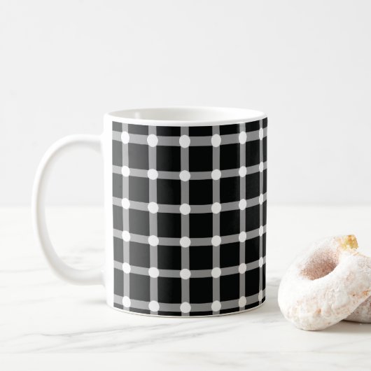Optische illusie ontwerp zwarte Stippen verdwijnt Koffiemok (Met donut)