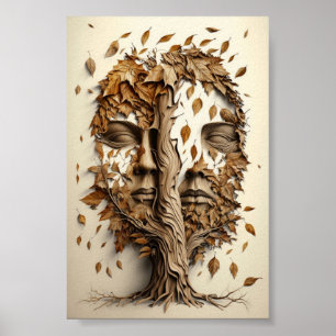 Optische lichtbomen met blaasende bladeren poster