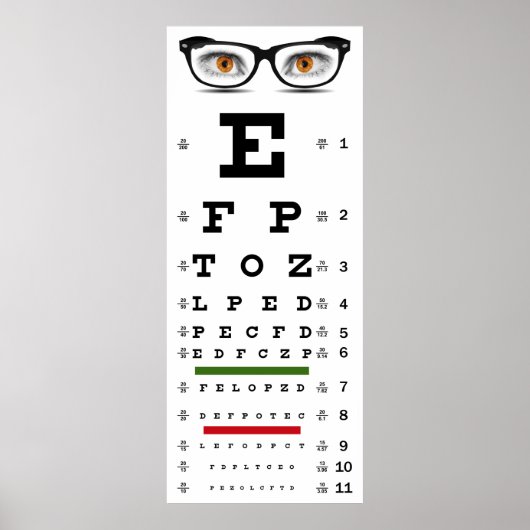 OPTOMETRISCHE VISIE TESTKAART POSTER (Voorkant)