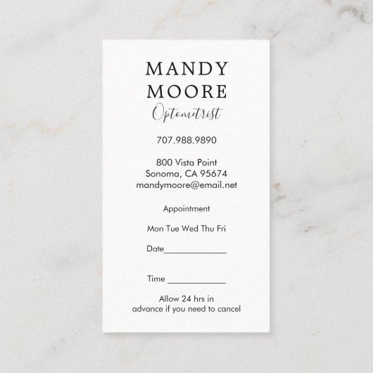 Optometrist Business & Afspraak Herinnering Visitekaartje (Achterkant)