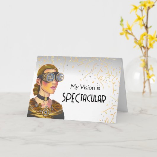 Optometrist Dank u met Steampunk Lady Goggles Kaart (Gele Bloem)