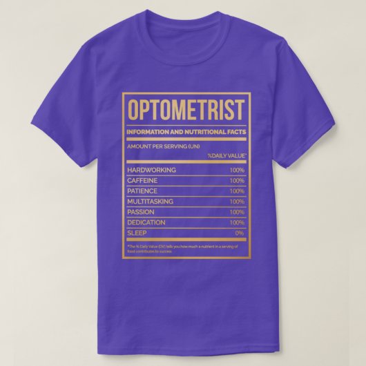 Optometrist Funny Optometry Nutrition Label in Gol T-shirt (Design voorkant)