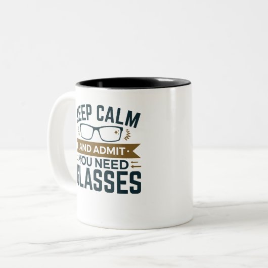 Optometrist Keep Calm Advertentie U heeft bril nod Tweekleurige Koffiemok (Voorkant links)