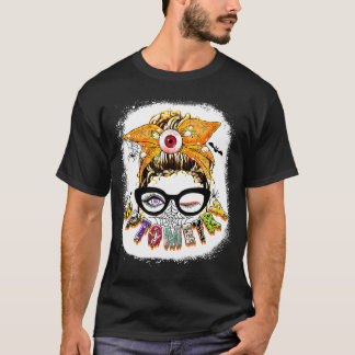 Optometry Messine Bun Glasses Halloween Bleaching T-shirt