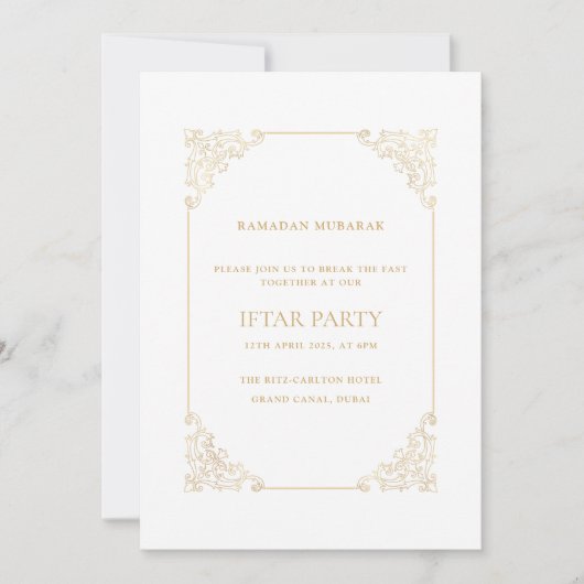 Opulent Baroque Frame Gold Script Iftar Party Kaart (Voorkant)