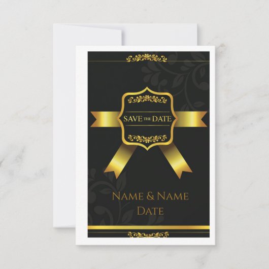 Opulent Black Damask Wedding Save the Date (Devant)