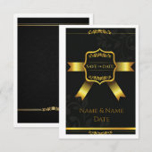 Opulent Black Damask Wedding Save the Date (Devant / Derrière)