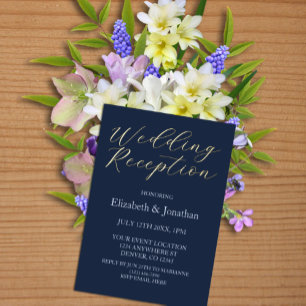 Opulent Blauw Huwelijksreceptie Folie Uitnodiging