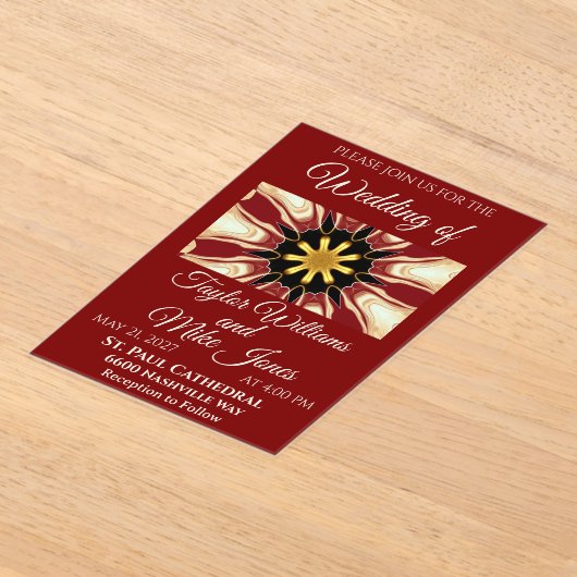 Opulent Deep Crimson Starburst Design | High-End M Acryl Uitnodigingen (Laagn)