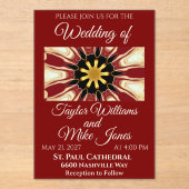 Opulent Deep Crimson Starburst Design | High-End M Acryl Uitnodigingen (Voorkant)